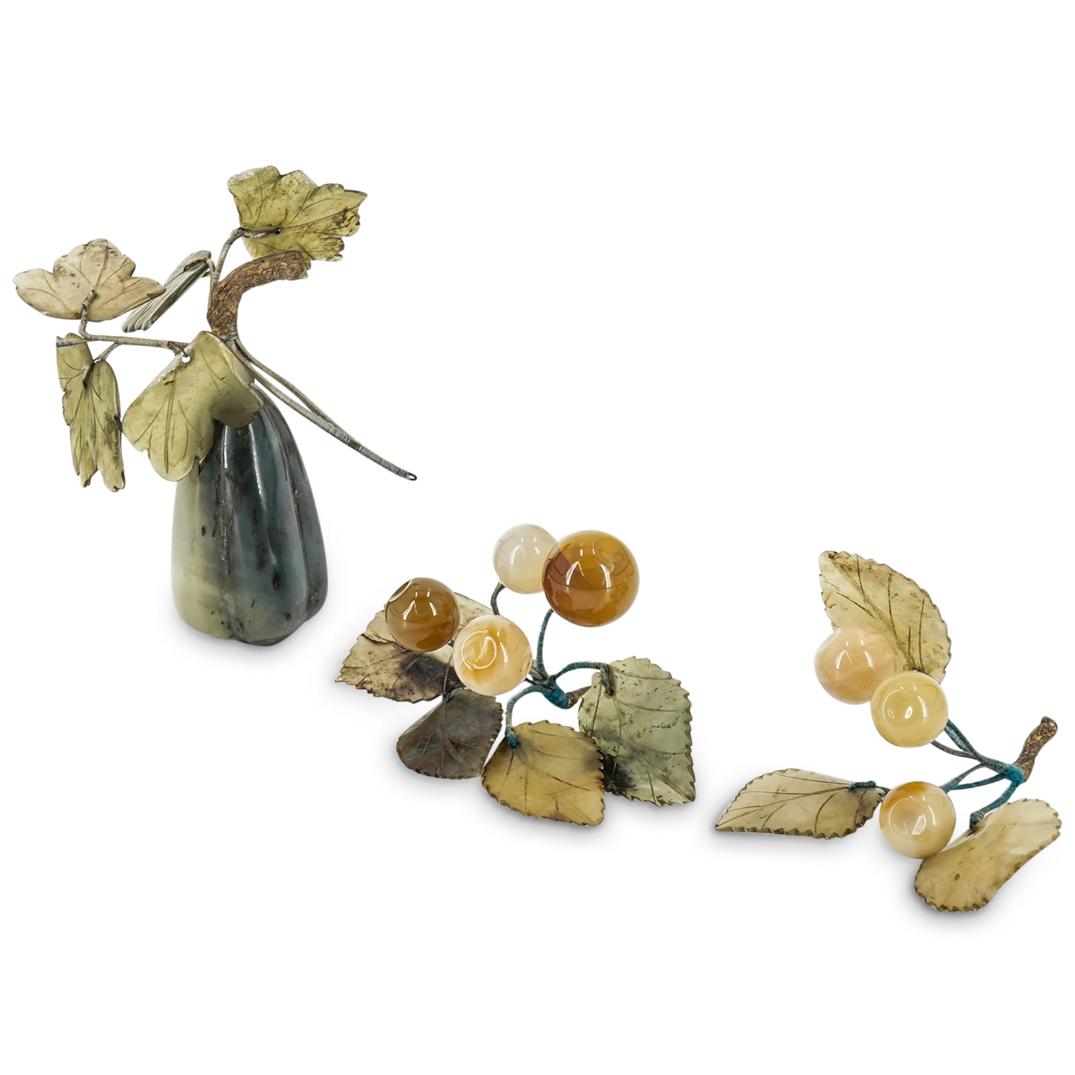 (3 Pc) Chinese Carved Jade & Stone Fruit Figurines (1 of 8)
