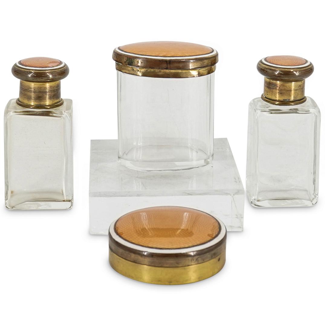 (4Pc) German Guilloche Silver & Crystal Vanity Set (1 of 7)