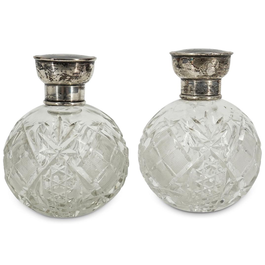 Pair of Antique English Sterling & Crystal Vanity Bottles (1 of 6)