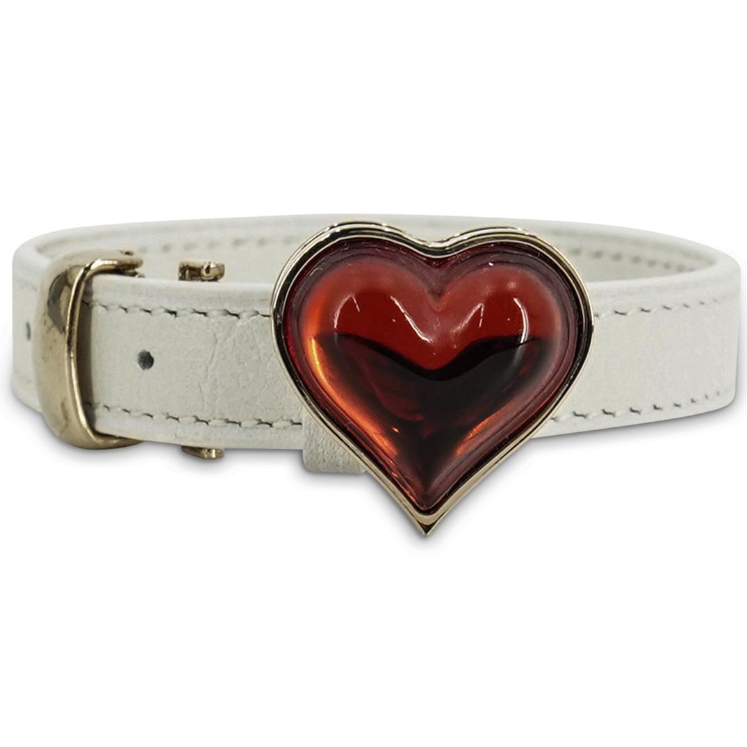 Lalique Red Crystal & White Leather Bracelet (1 of 9)