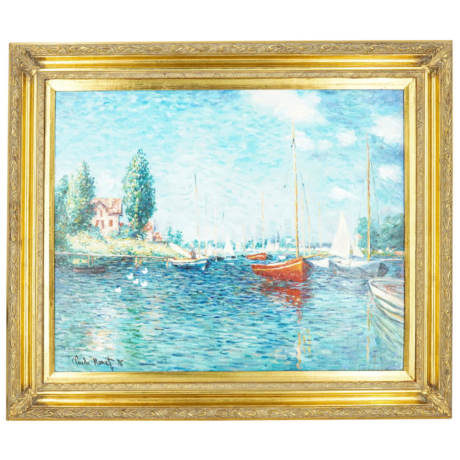 After Claude Monet "Boats At Argenteuil" Oil On Canvas (1 of 7)