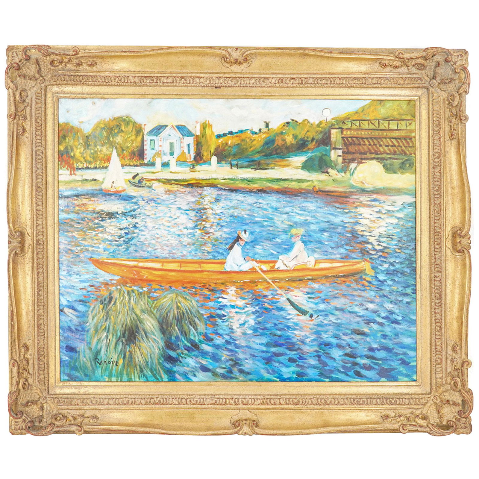 After Pierre-Auguste Renoir "The Seine at Asnieres (The Skiff)" Oil On Canvas (1 of 9)