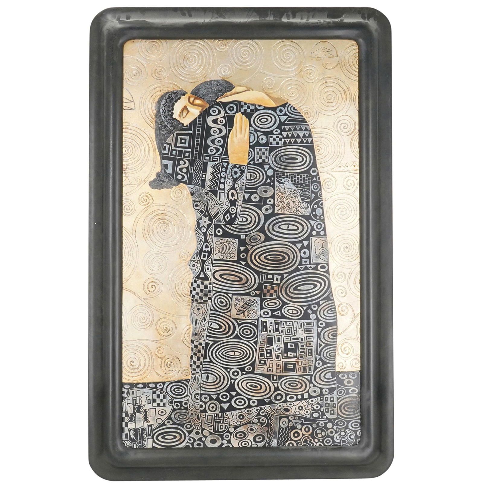 Large Decorative Wall Plaque After Gustav Klimt's "The Embrace" (1 of 8)