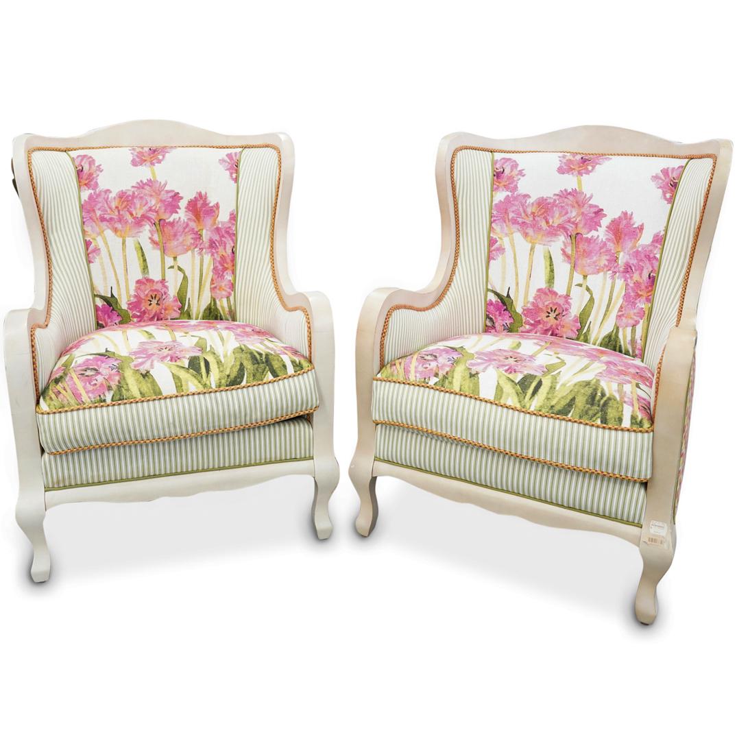 (2 Pc) Mackenzie-Childs Tulip Spring 2014 Collection Wingback Chairs (1 of 11)