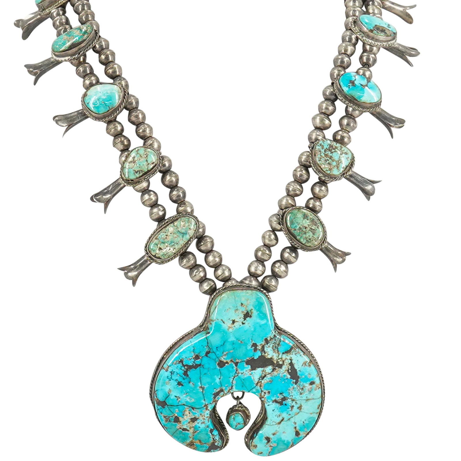 Navajo Silver Plated & Turquoise Squash Blossom Necklace (1 of 6)