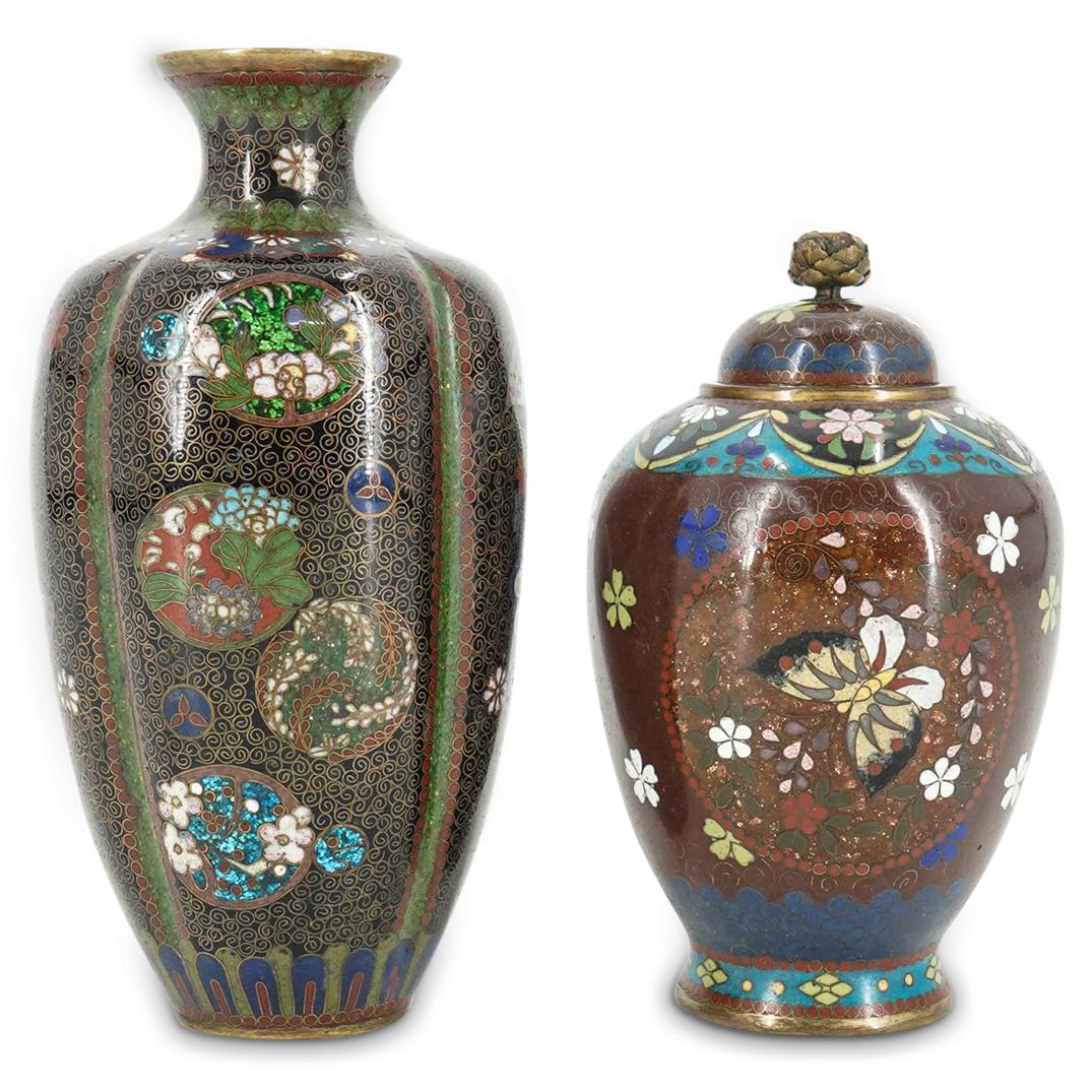 (3 Pc) Japanese Cloisonne Vessel Lot (1 of 18)