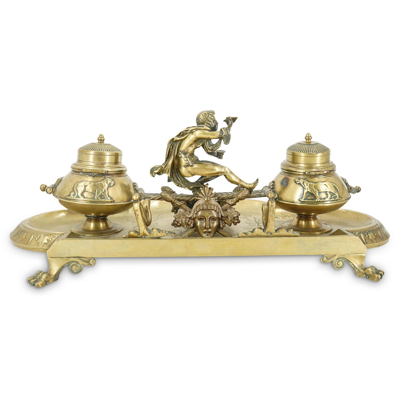 Barbedienne Style Figural Dore Bronze Inkwell (1 of 5)