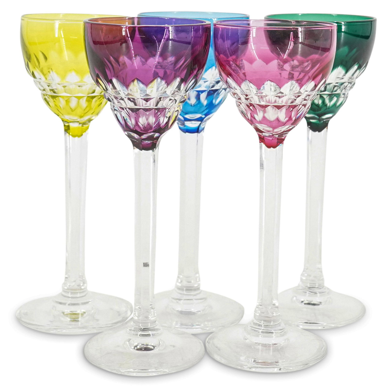 (5 Pc) Bohemian Colored Crystal Liqueur Glasses (1 of 5)