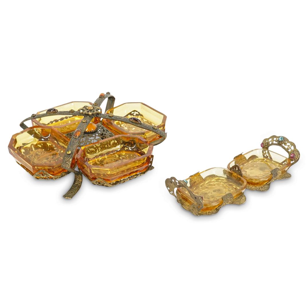 (2pc) Czech Crystal and Brass Salt Cellar Grouping (1 of 9)