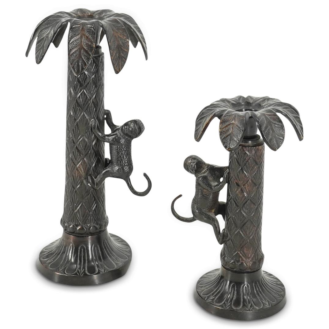 Pair of Metal Monkey & Palm Tree Candlesticks (1 of 8)