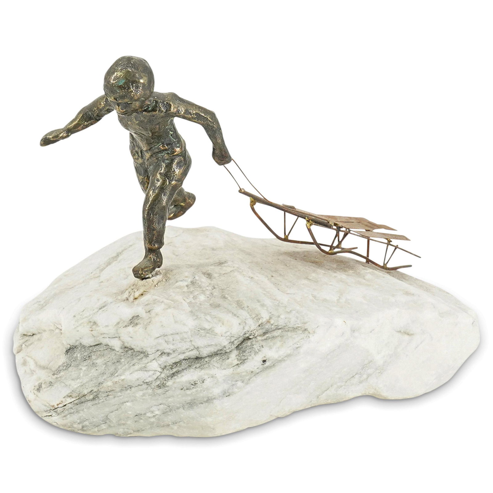 Mid-Century Curtis Jere Bronze Boy with Sled Sculpture (1 of 7)