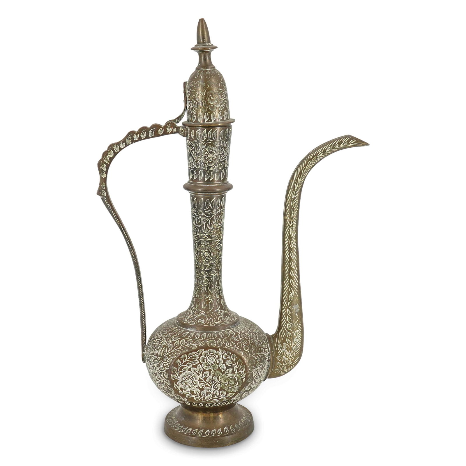 Vintage Brass Indian Ewer with Flower Etchings (1 of 7)