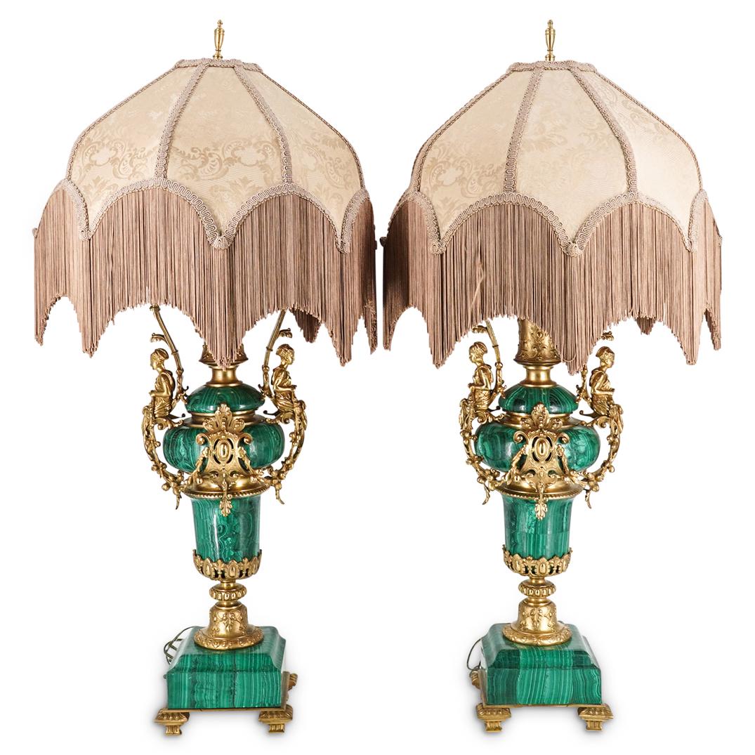 French Empire Gilt Bronze & Malachite Lamps (1 of 15)