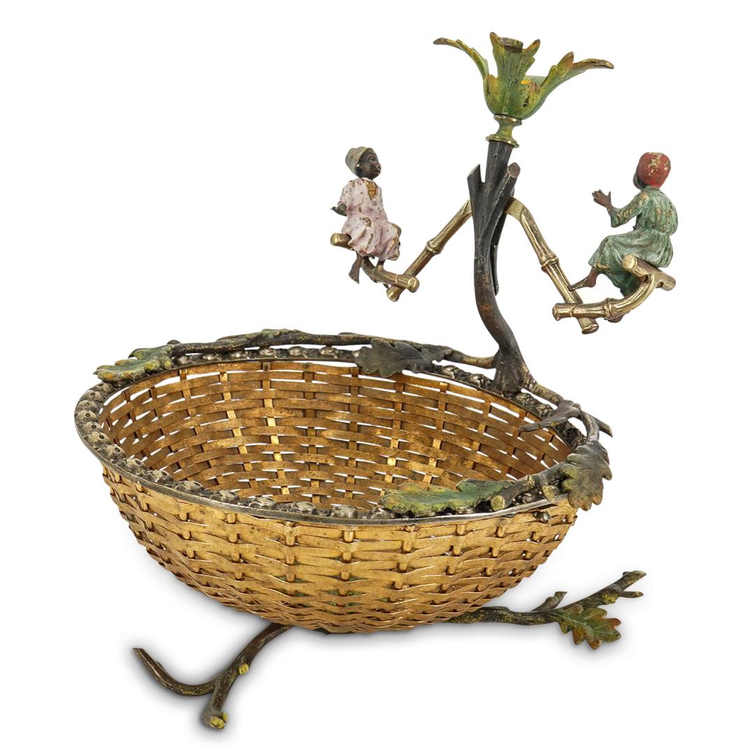 Austrian Orientalist Bronze & Mixed Metal Weaved Fuit Basket (1 of 9)