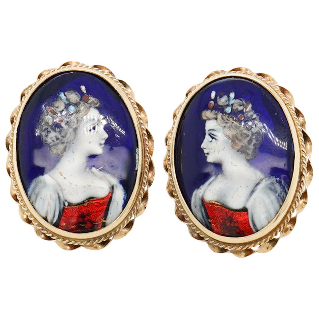 Pair of French Ancione Enamel and 14k Gold Earrings (1 of 4)
