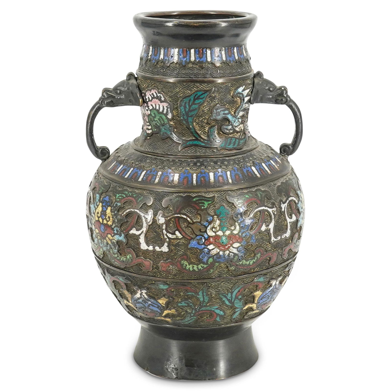 19th Cent. Champleve Bronze Enamel Handled Vase (1 of 9)