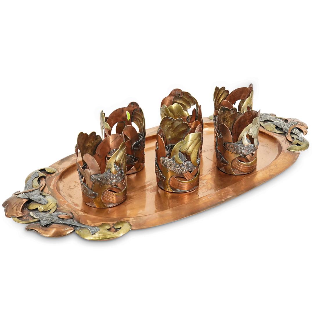 Victoria Taxco Copper Oval Serving Tray & Holders Set (1 of 9)