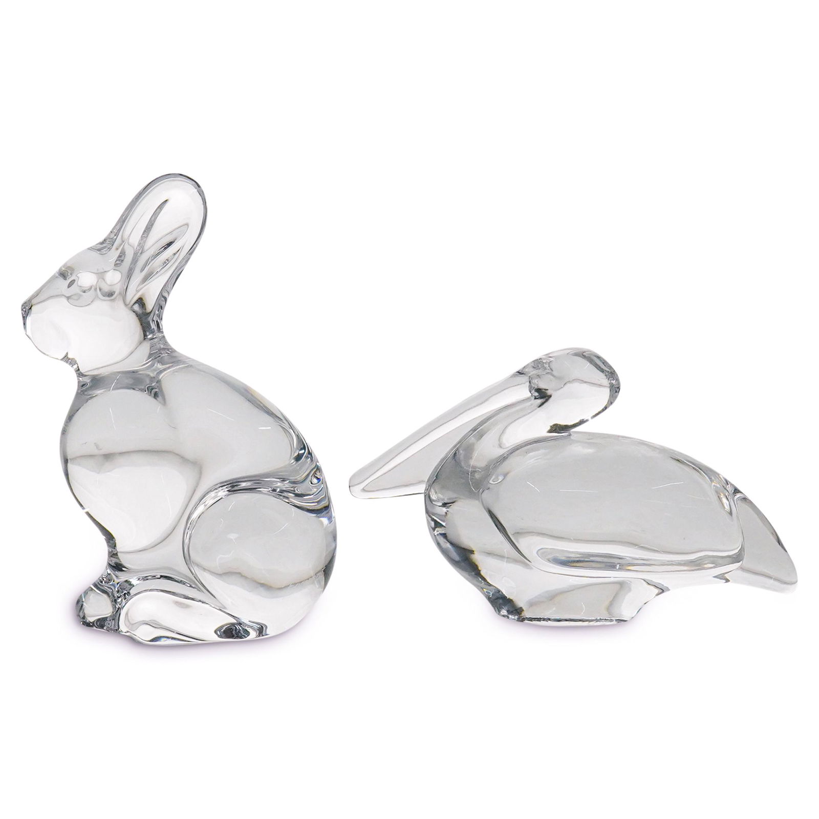 (2 Pc) Baccarat Crystal Pelycan & Rabbit Figurines (1 of 6)