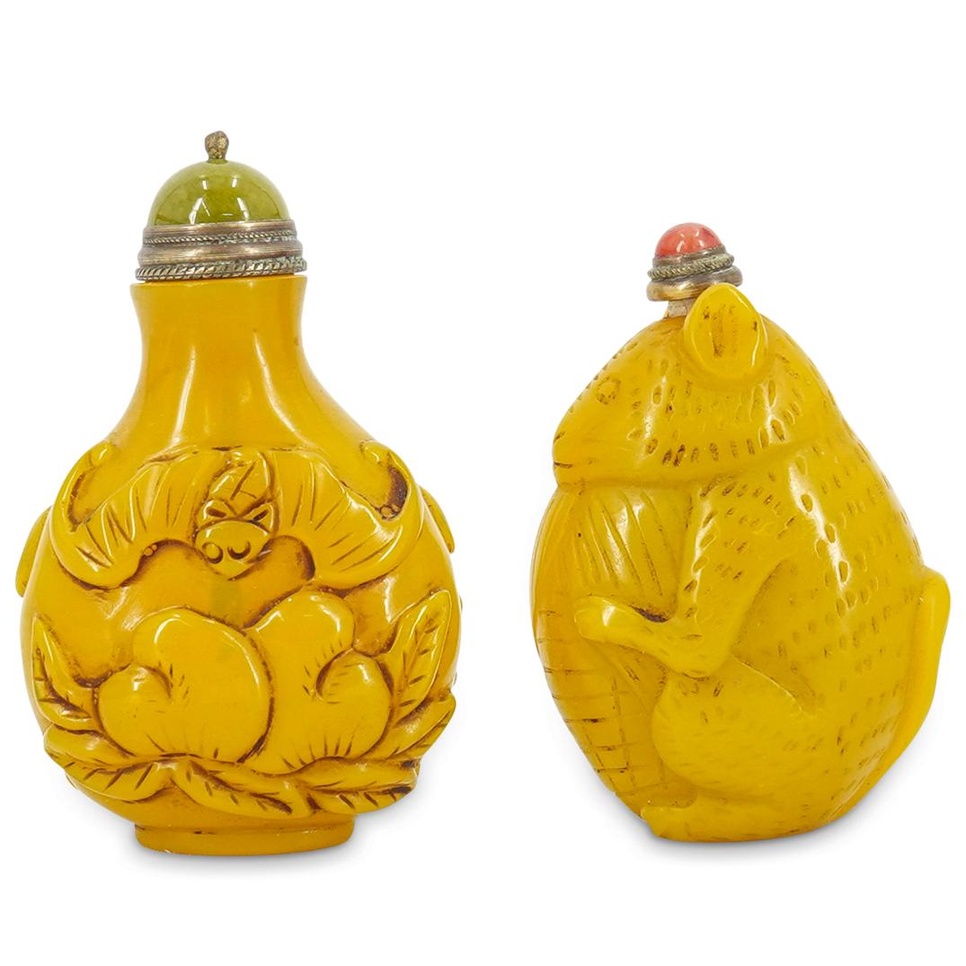 (2 Pc) Chinese Carved Yellow Snuff Bottles (1 of 8)