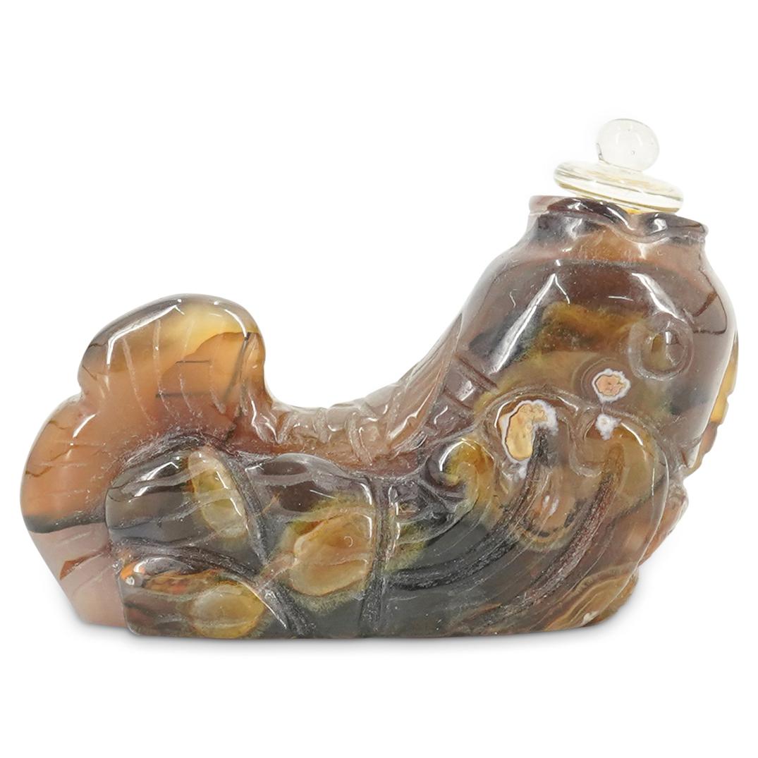 Chinese Carved Brown & Blue Agate Fish Snuff Bottle (1 of 4)