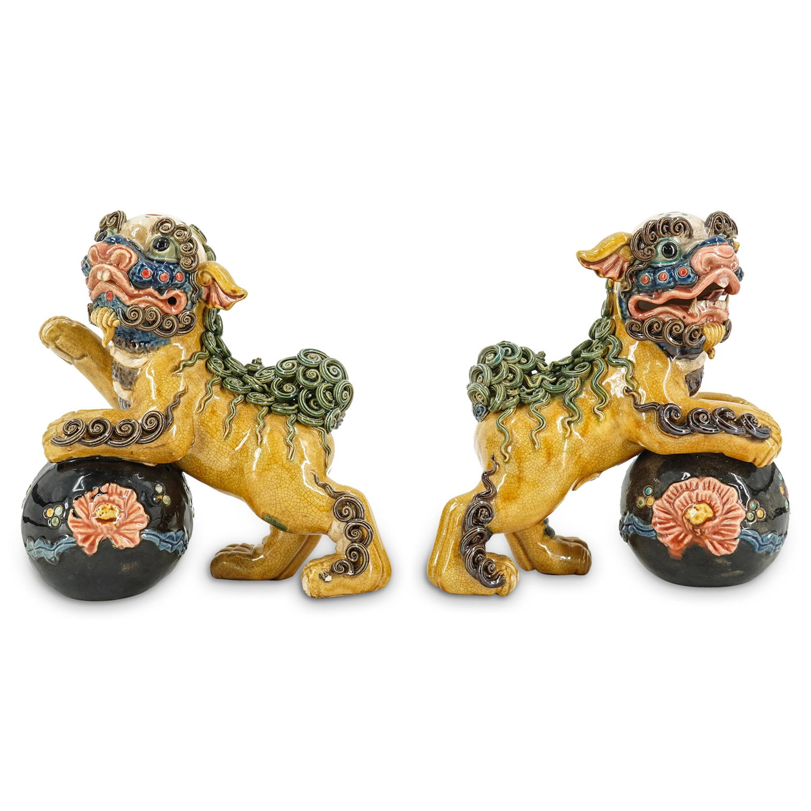 (2Pc) Chinese Sancai Glazed Pottery Guardian Lions (1 of 8)