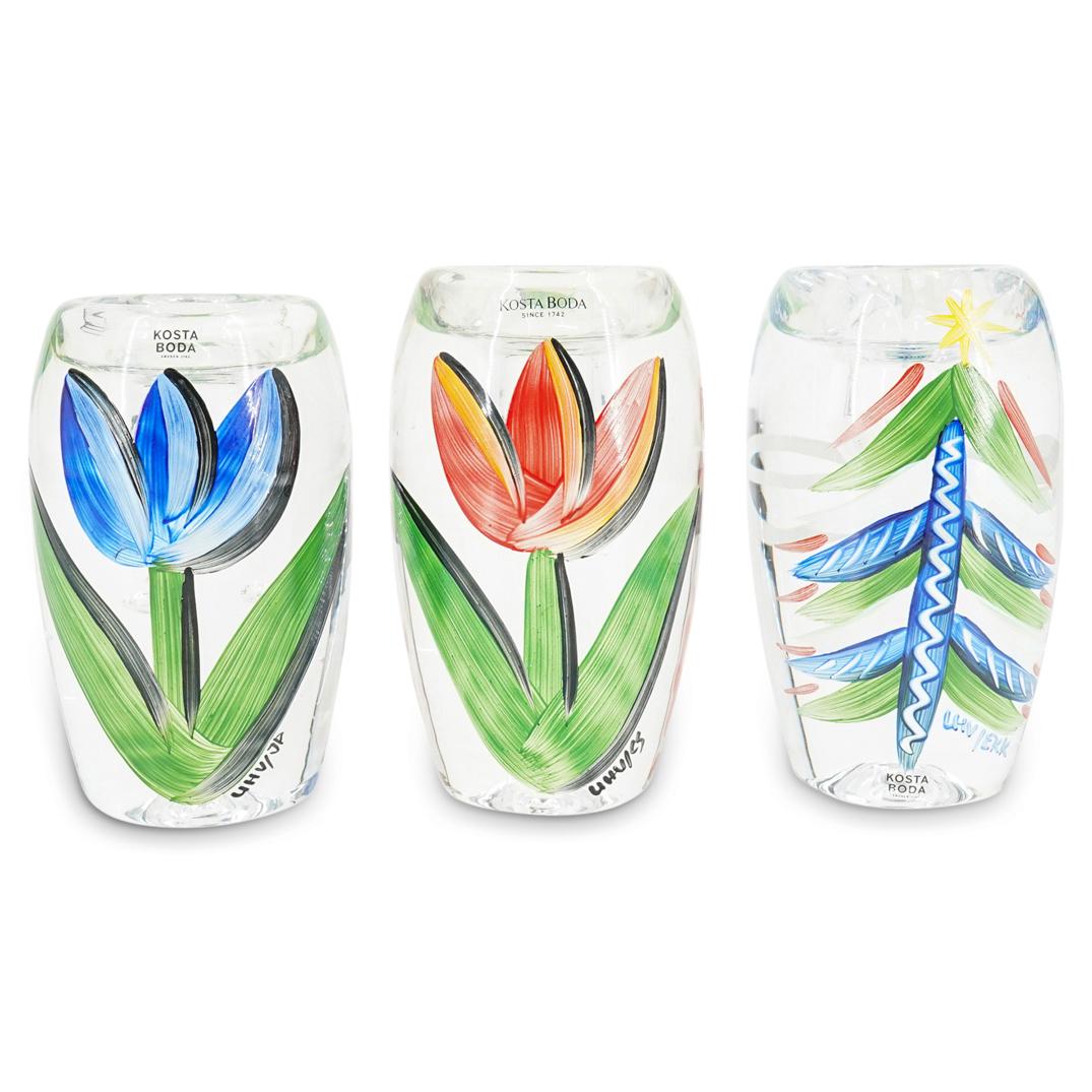 (3Pc) Kosta Boda Ulrica Hydman-Vallien (1938â€“2018) Candlestick Holder (1 of 7)