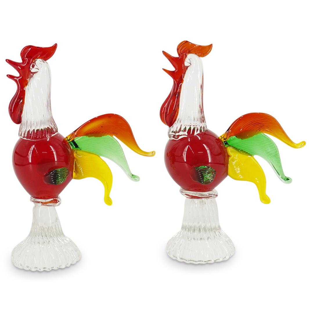 (2 Pc) Murano Art Glass Rooster Sculptures (1 of 4)