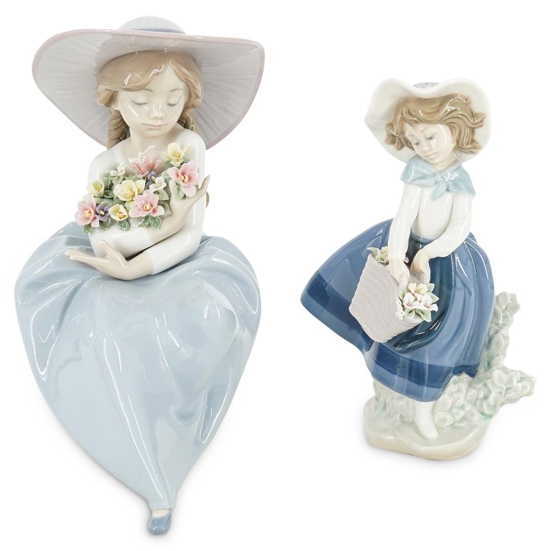 (2Pc) Lladro Girls with Flowers Porcelain Grouping (1 of 6)