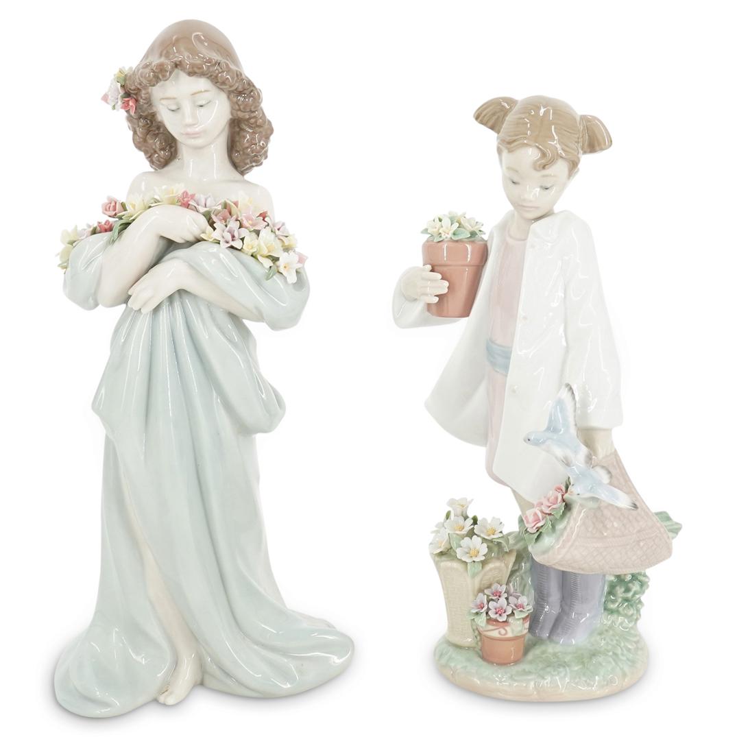 (2Pc) Lladro Girls with Flowers Porcelain Grouping (1 of 4)