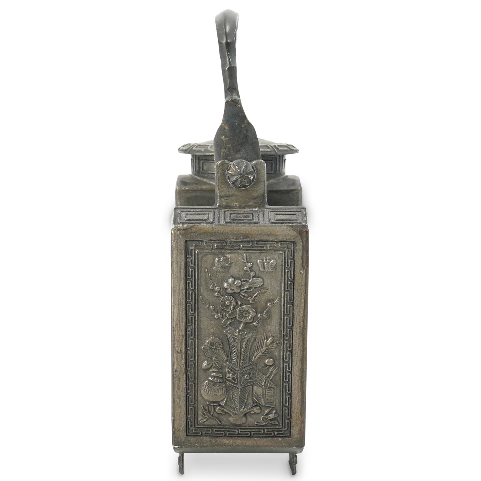 Chinese Pewter & Reverse Painted Glass Decorative Handled Teapot (1 of 11)