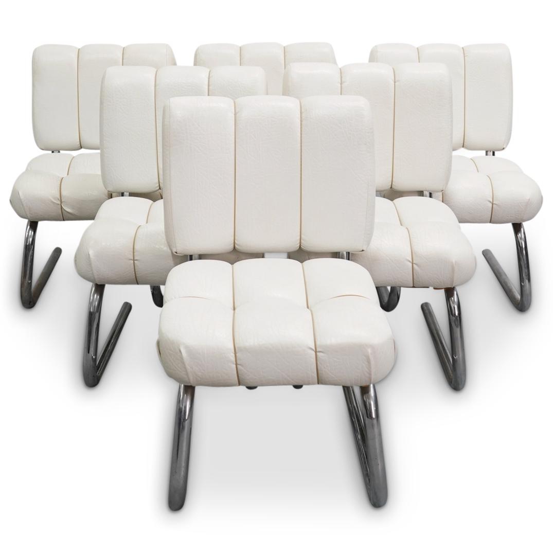 (6Pc) Mid Century Brody Tufted White Chrome Chairs (1 of 10)