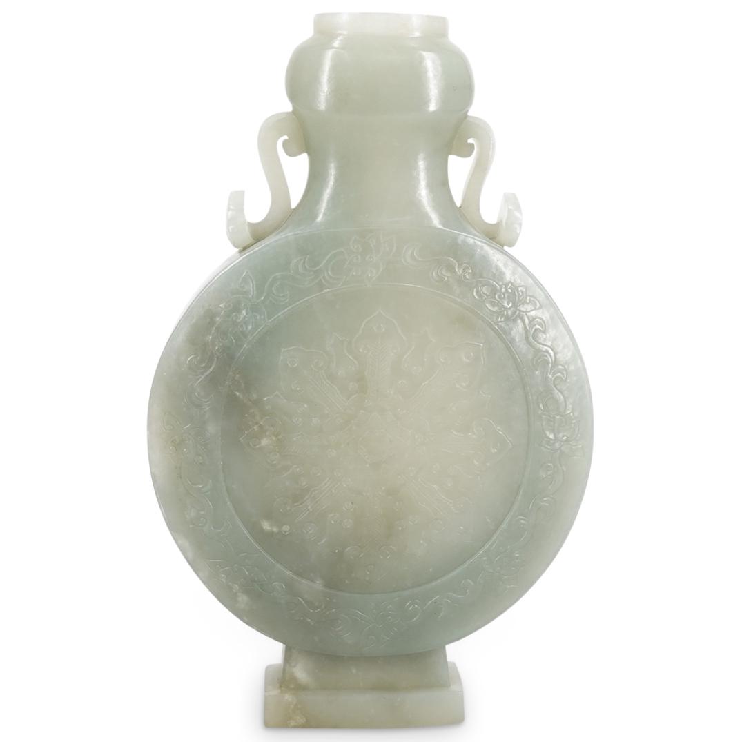 Antique Chinese celadon jade 3-panel screen