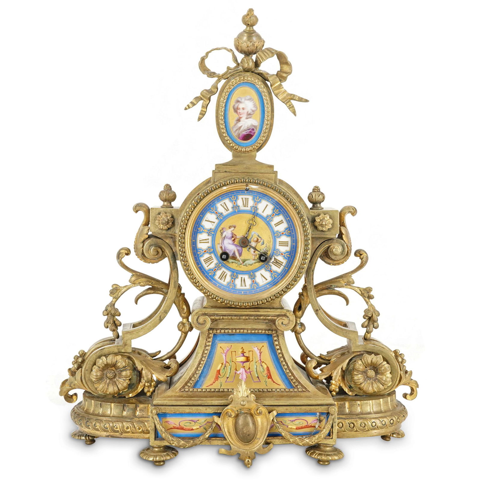 Antique Sevres French Gilt Enameled Porcelain Mantle Clock (1 of 8)