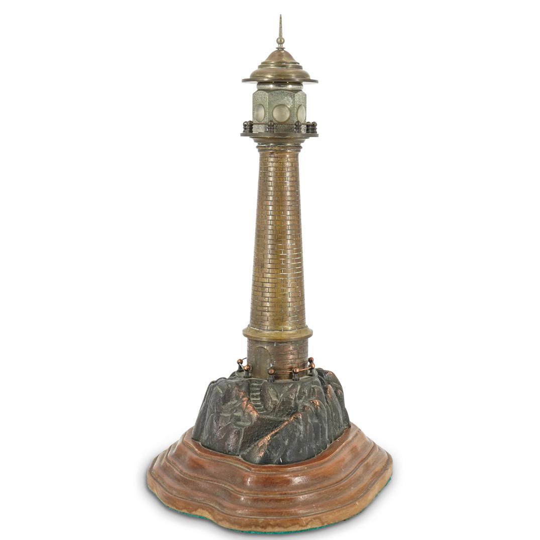 Bronze Lighthouse Lamp On Wooden Base (1 of 6)
