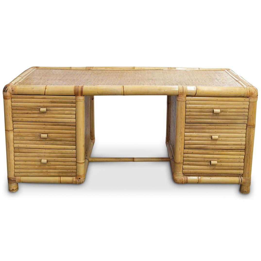 Large Vintage Designer Bamboo and Rattan Desk (1 of 17)