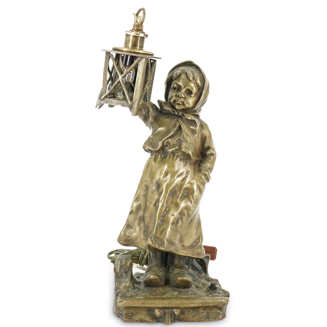 George Demange (1865-1945) Girl With Lantern Bronze Lamp (1 of 10)