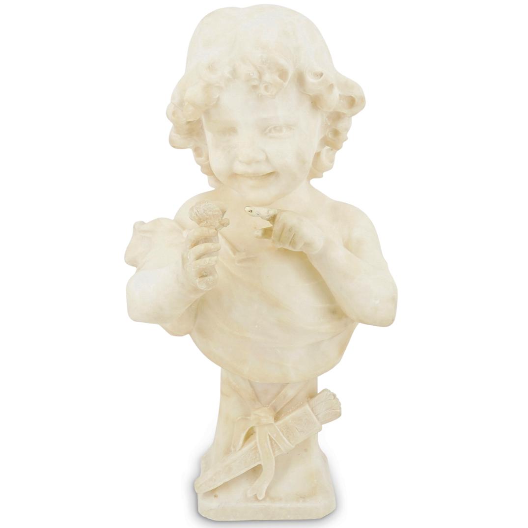 Guglielmo Pugy (1850-1915) Alabaster Bust Of Child With Butterfly (1 of 10)
