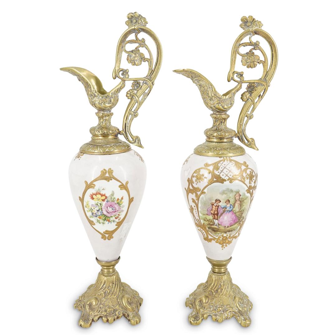 (2 Pc) French Limoges Porcelain and Gilt Bronze Ewers (1 of 10)