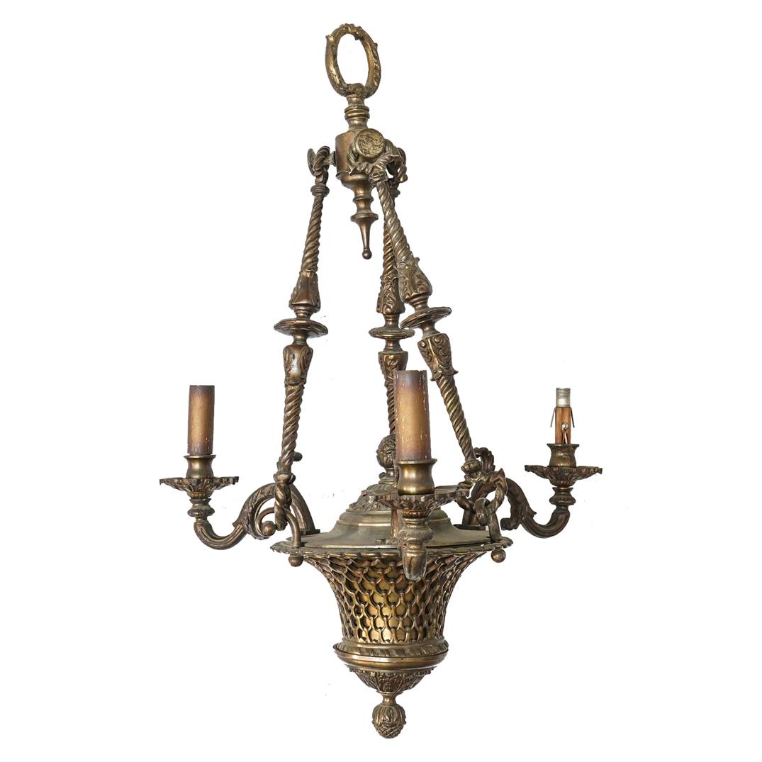 French Bronze Basket Chandelier Lamp (1 of 6)