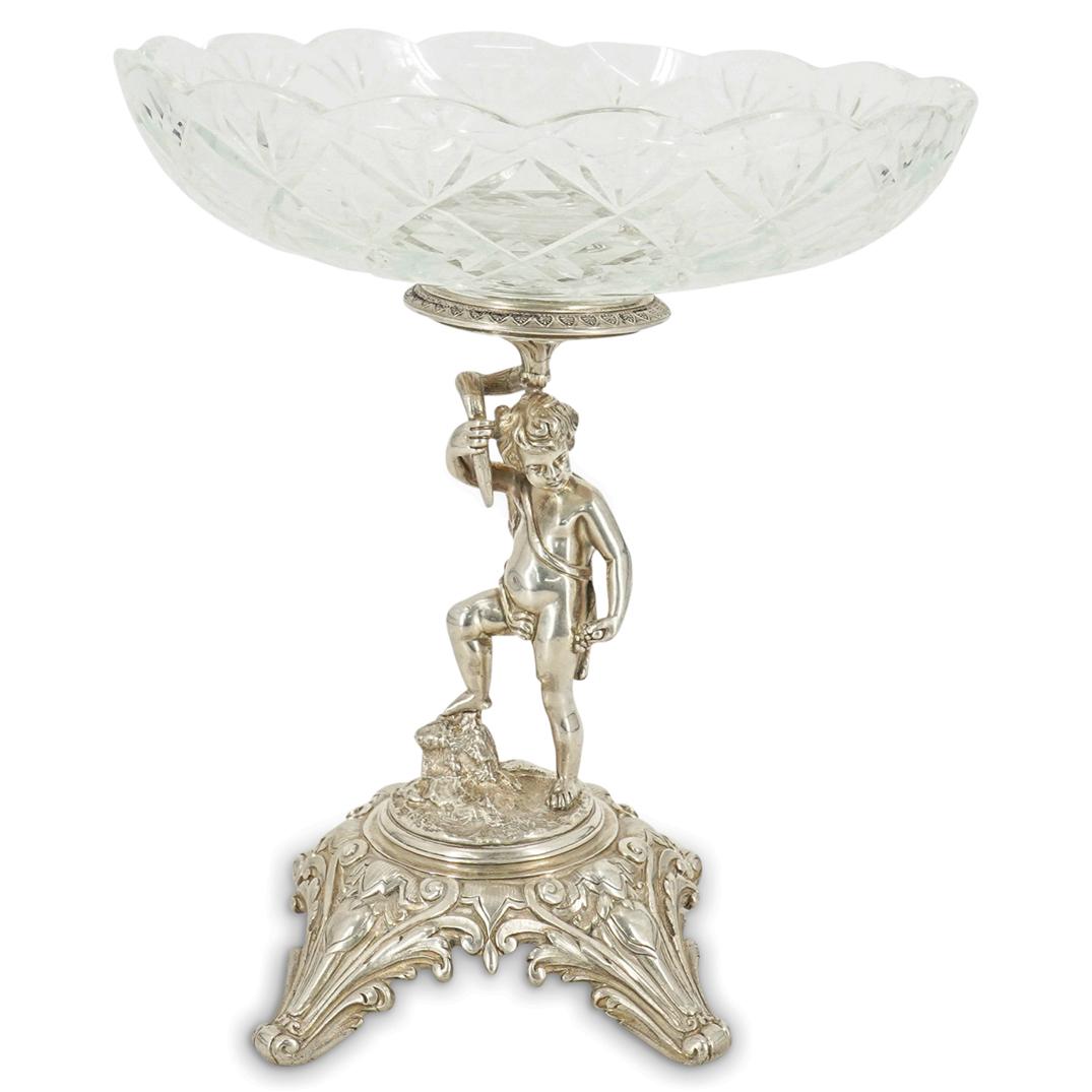 Antique French Silver Plated and Glass Footed Compote Centerpiece (1 of 10)