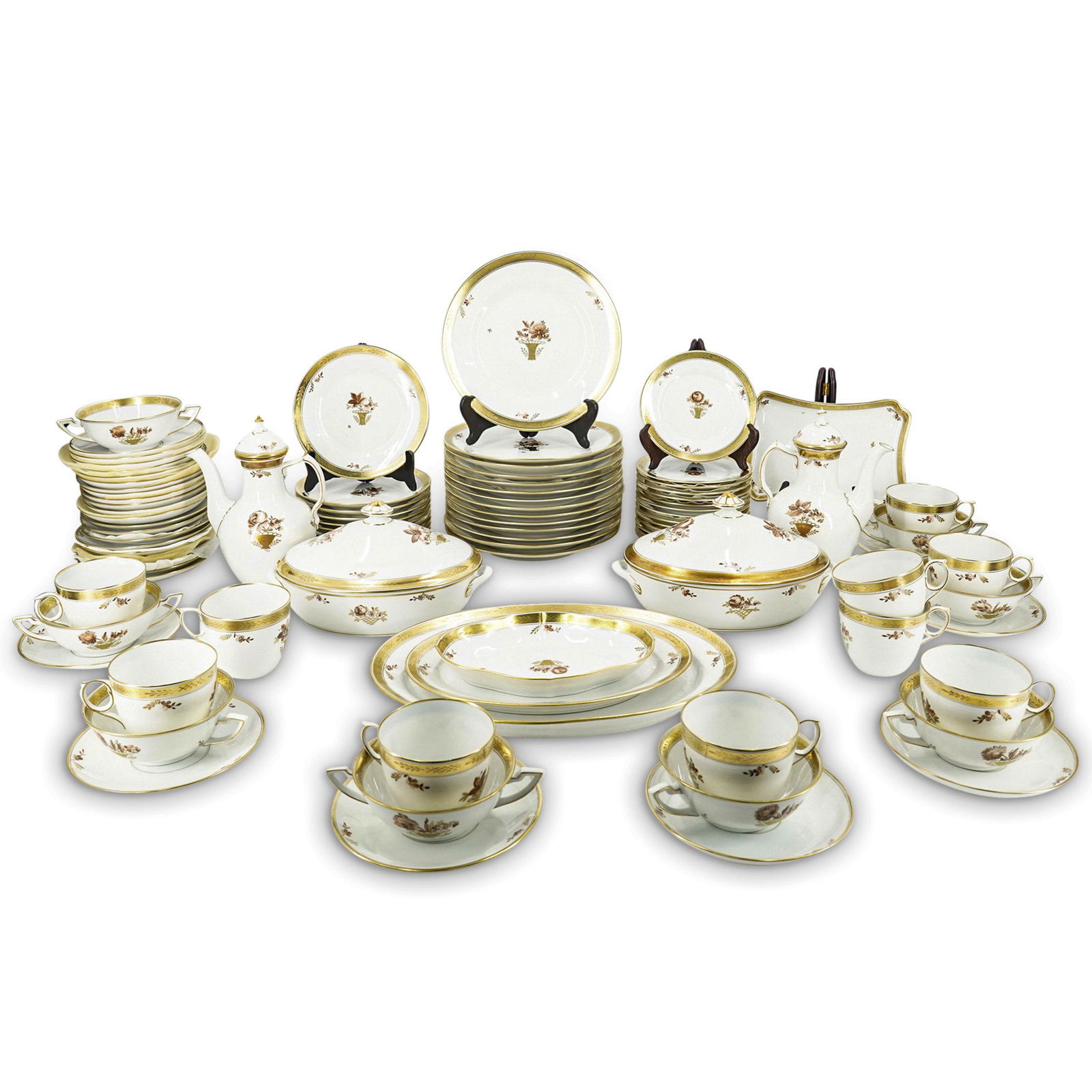 (98 Pc) Royal Copenhagen Porcelain "Golden Basket" Dinnerware Set (1 of 12)