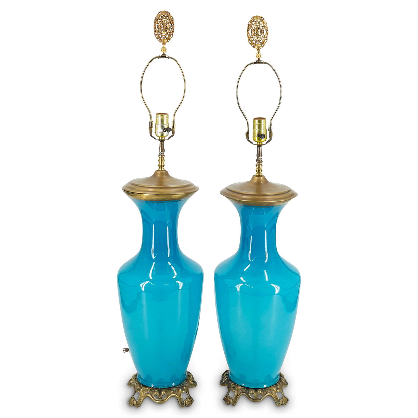 (2 Pc) French Opaline Glass Table Lamps