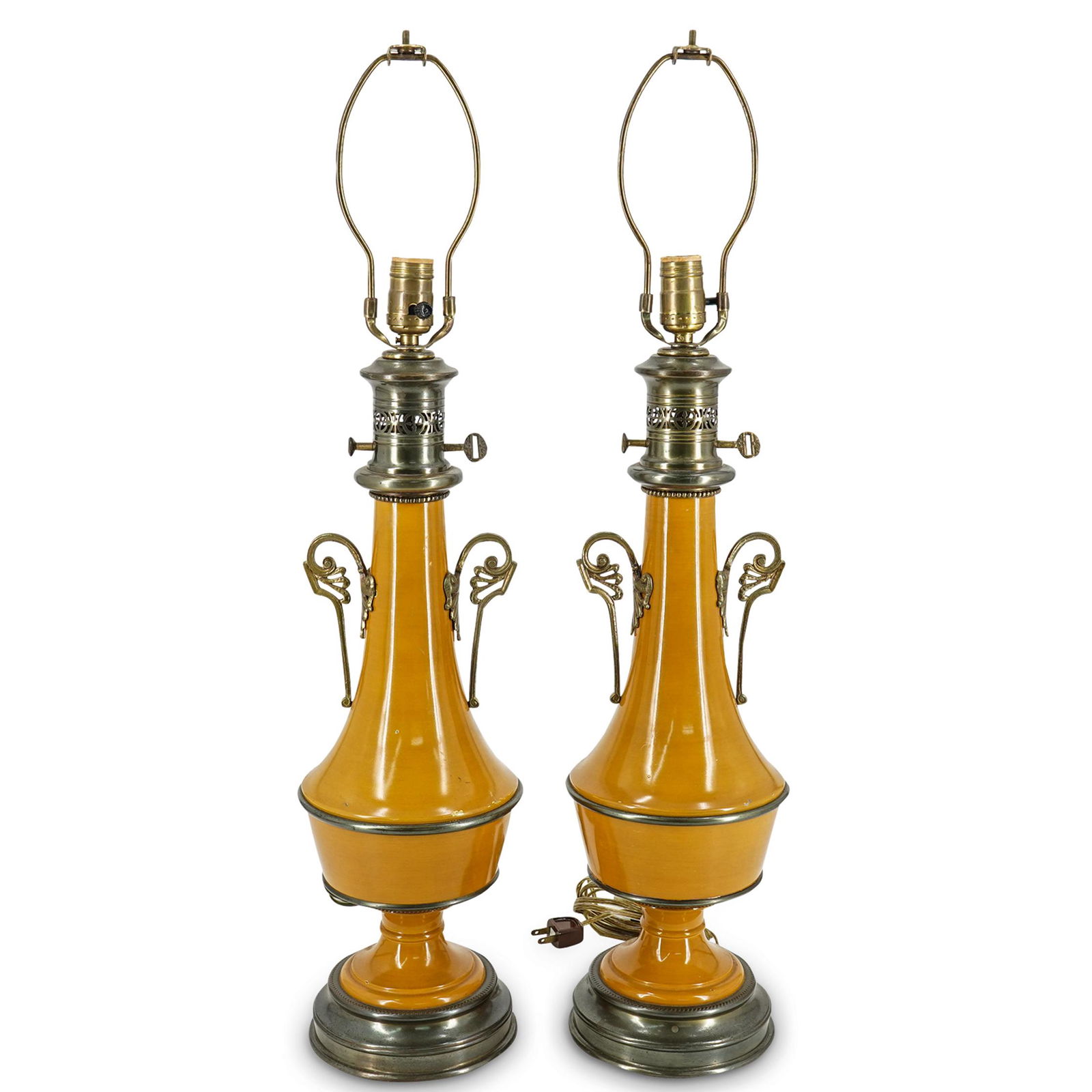 (2 Pc) Orange Mixed Metal & Brass Table Lamps (1 of 8)