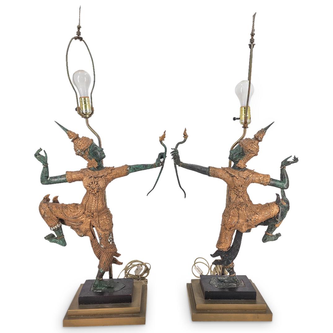 (2 Pc) Thai King Rama Dancer Figural Lamps (1 of 2)