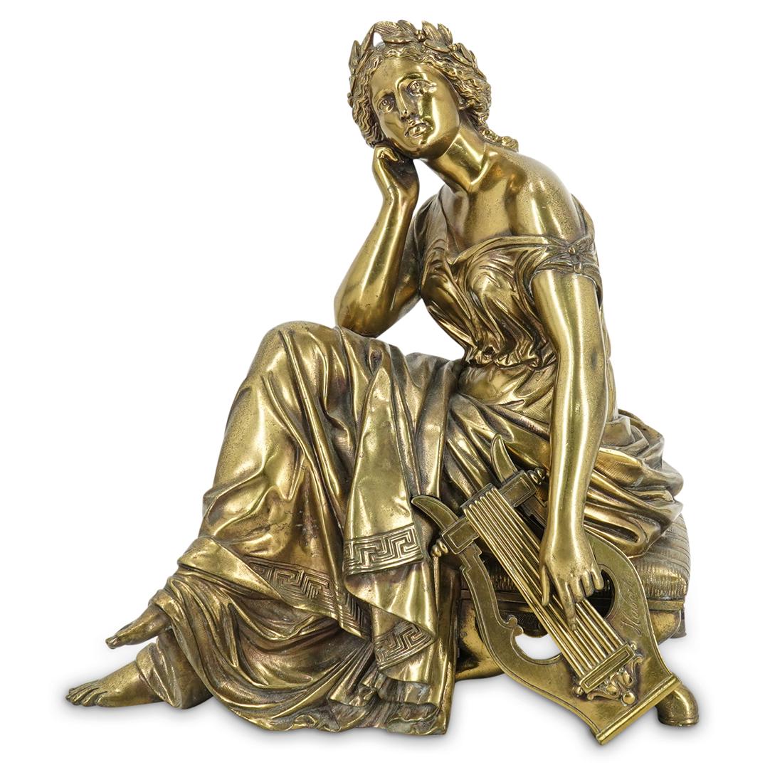 Signed Neoclassical Gilt Bronze Sculpture Of Terpsichore (1 of 7)