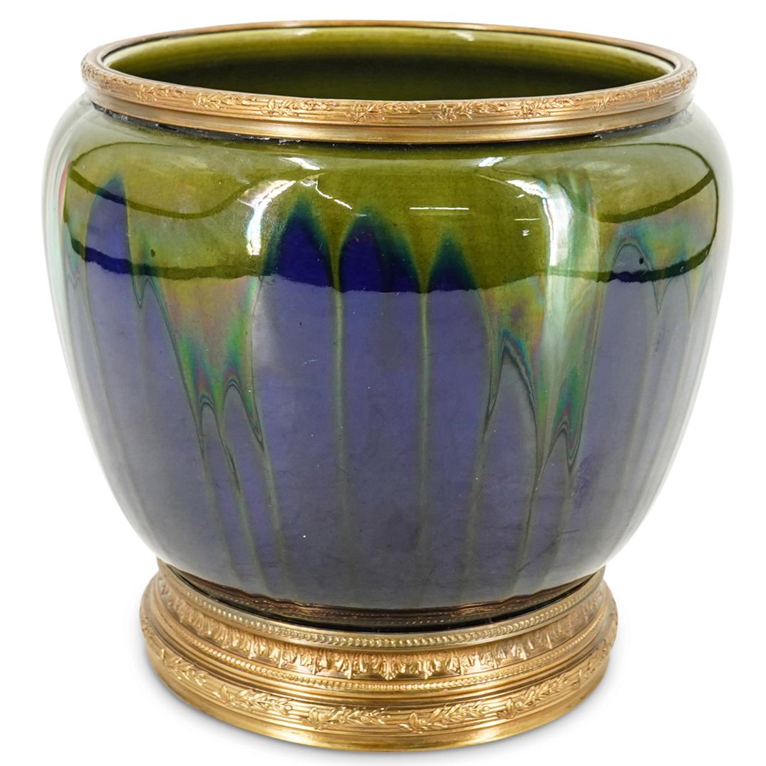 Art Deco French Glazed Pottery and Gilt Bronze Pottery Vase (1 of 7)