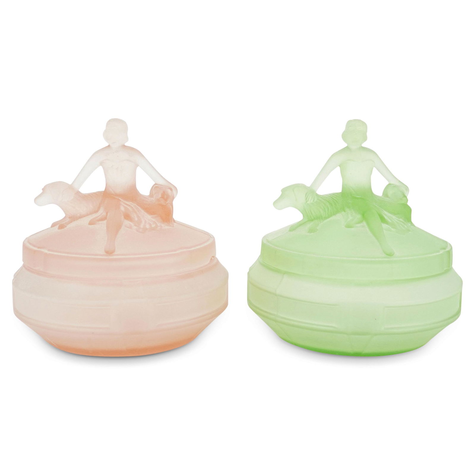 (2 Pc) 1930s Art Deco L.E. Smith Depression Glass Vanity Powder Boxes (1 of 8)