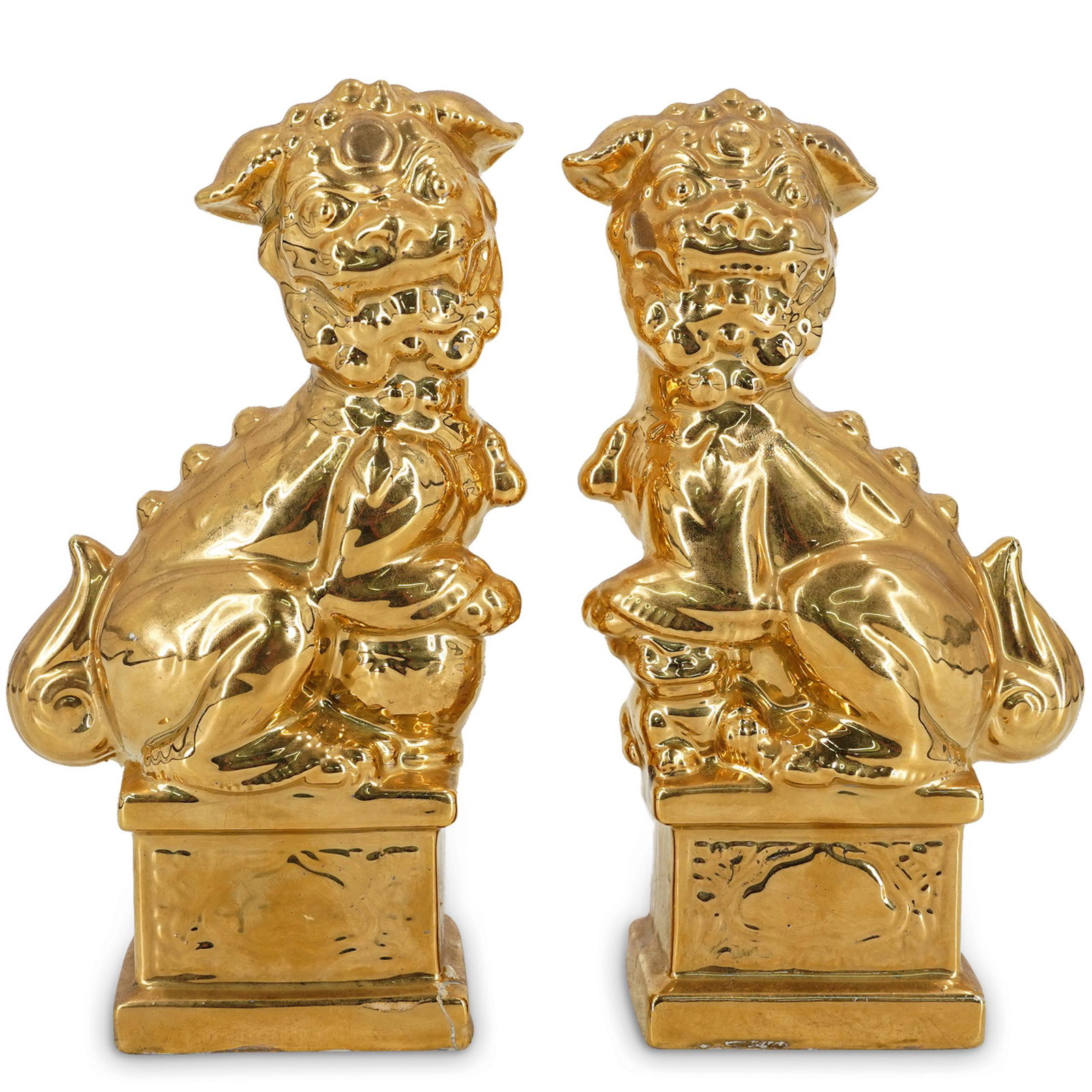 (2 Pc) Chinese Foo Dogs Gilt Porcelain Figurines (1 of 7)