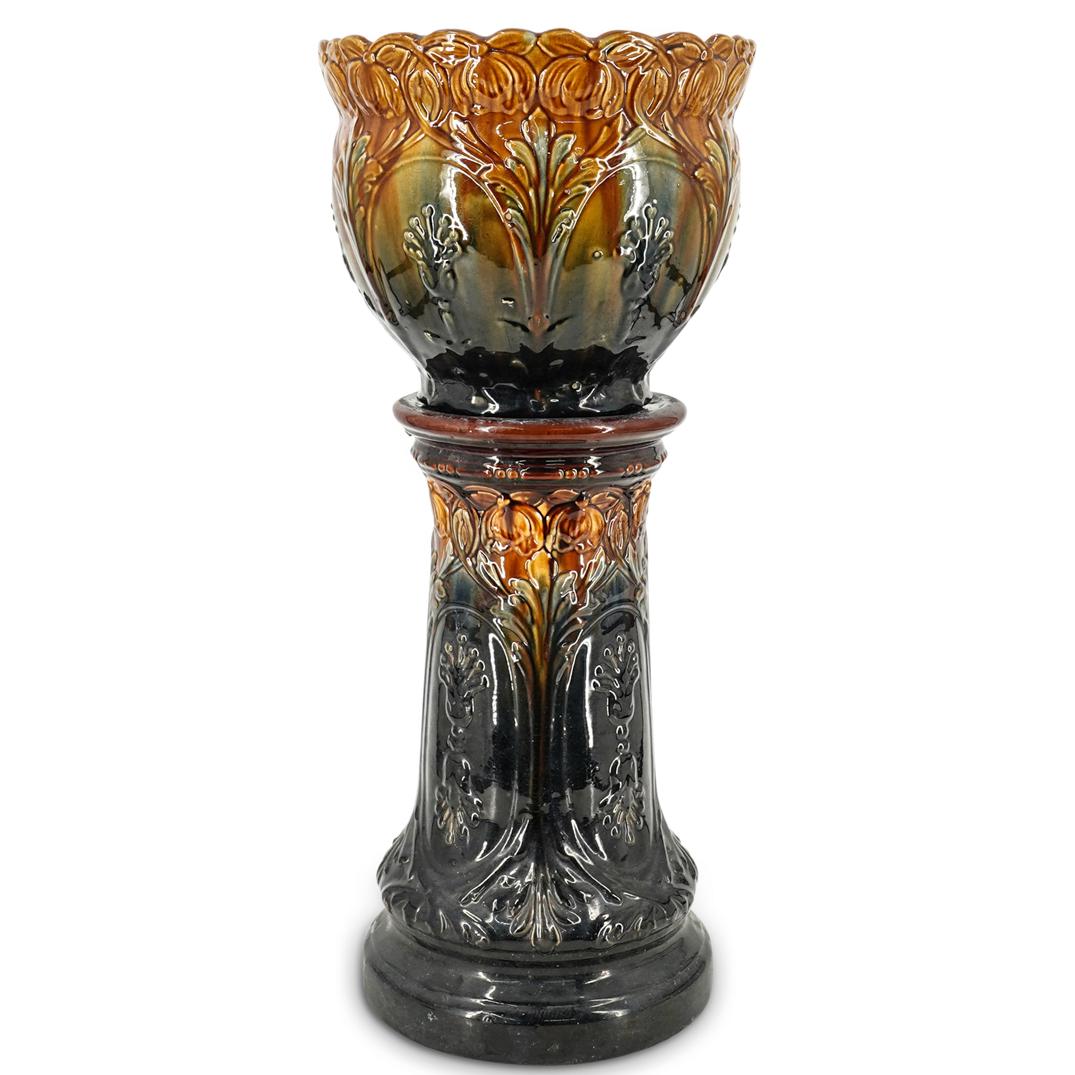 (2 Pc) Probably Roseville Planter On Pedestal (1 of 13)