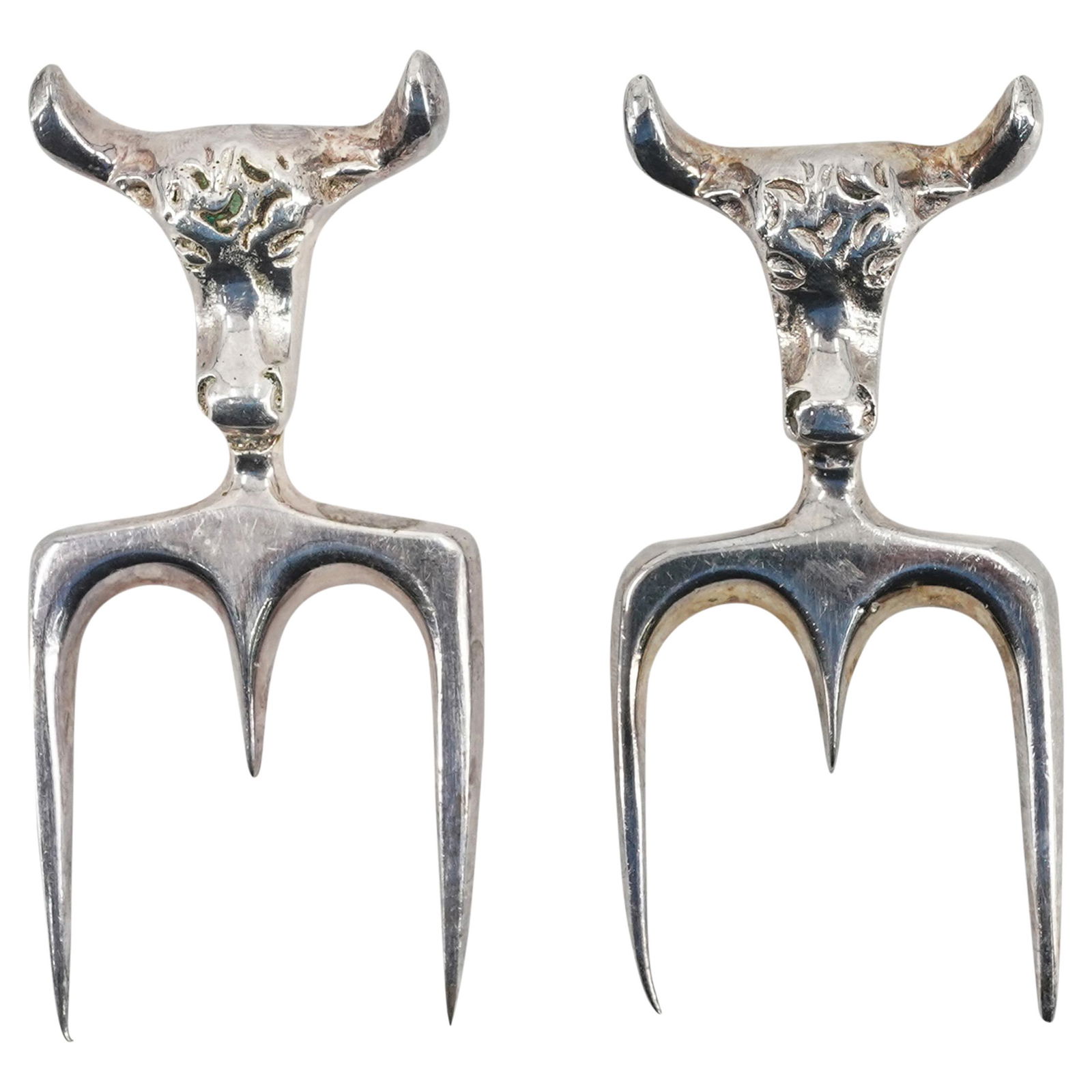 (2Pc) Pair of Silver Prata Wolff Steer Carving Forks (1 of 6)